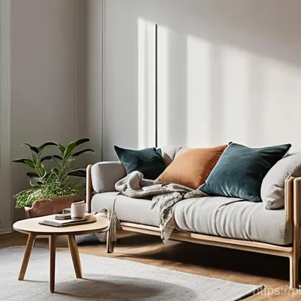 최적의 낮잠 장소 선택하기 - **Prompt:** A cozy and tranquil nap nook within a modern Polish apartment. The scene features a plus...