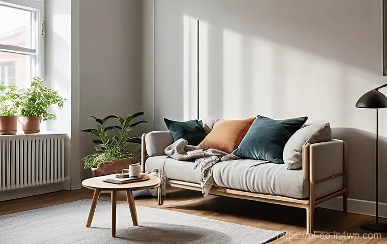 최적의 낮잠 장소 선택하기 - **Prompt:** A cozy and tranquil nap nook within a modern Polish apartment. The scene features a plus...